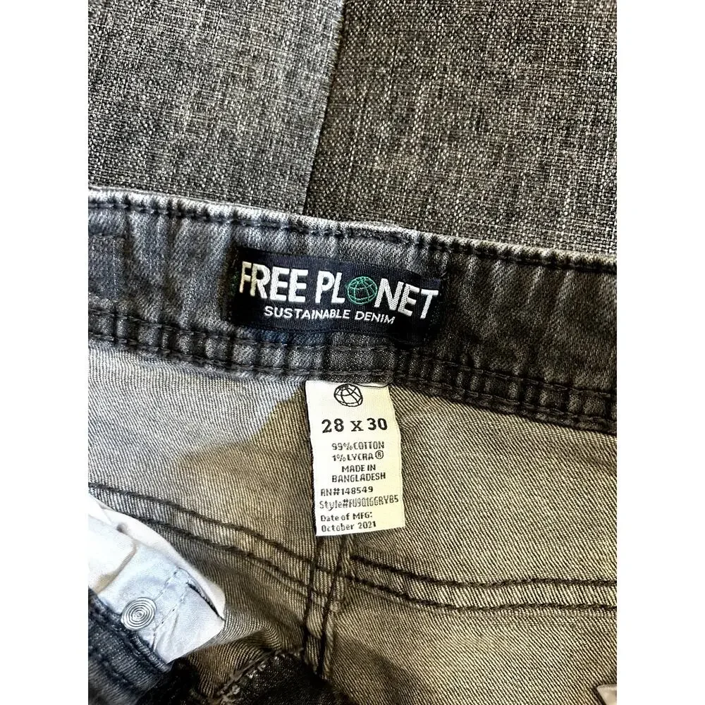 Free Planet Sustainable Denim Stretch Straight Leg Jeans - (Unisex Size 28 x 30)